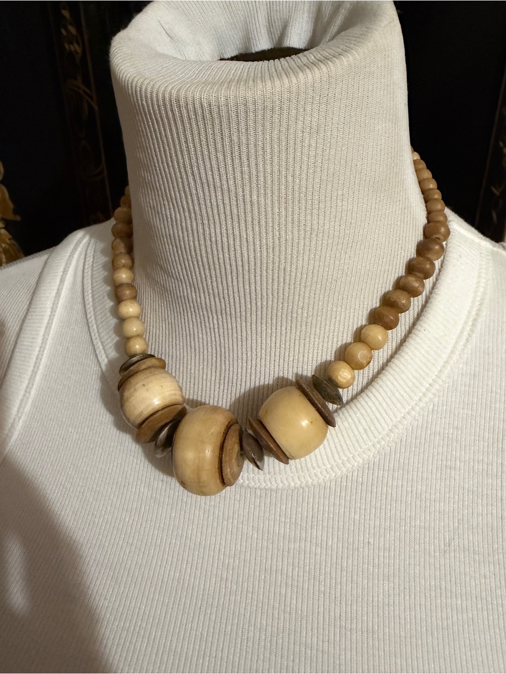 Vintage Handcrafted Natural Bead Necklace in Light Brown